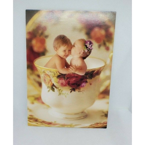 Vintage Retired Art Impressions My Cup Of Tea Babies In A Tea Cup Greeting Card - Picture 1 of 11